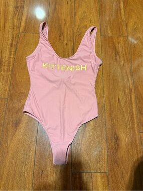 Kittenish Dusty Pink One-Piece Swimsuit with Gold Logo